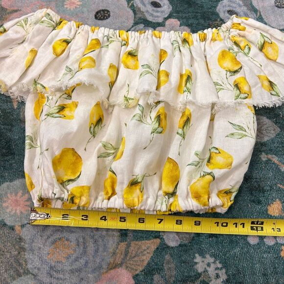 Palo Borracho Crop Top Womens Small Yellow White Lemon Linen Off the Shoulder - Picture 10 of 14